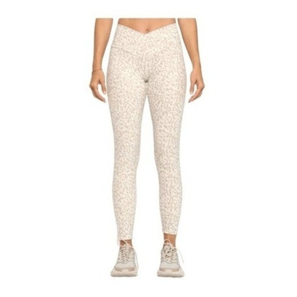 EVCR Tate Crossover Leggings Snow Taupe‎ Leopard Print Hi-Rise Cropped S